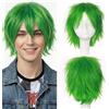 S-noilite Unisex Parrucca Corta Lisci Cosplay Anime Costume Capelli Coda Ondulata Parrucche Complete per Donne Uomini Maschili Halloween Festa in Maschera,Verde