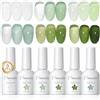 PEACECOLOR Smalto Semipermanente Unghie 10ML, 6 Colori Bianco Latte Verde Series Smalto Trasparente Unghie Soak Off UV/LED Gel Polish Nail Art Fai da Te Manicure Regalo per Ragazze Donne