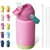 BJPKPK Insulated Water Bottle with Straw Lid, 12oz Thermos Water Bottles, Flex Handle & Non-slip Boot, BPA Free Leak Proof Stainless Steel Metal Thermos, Tumblers, Cups,Rose Pink