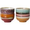 HK LIVING - Set di 4 - Ø 13,5 x H 8 cm 50 cl 70s ceramics - Multicolore - Gres smaltato