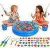 CozyBomB Set di pesca alla linea magnetica XXL 59 pezzi con piscina per bambini, giocattolo d'acqua e piscina per bambini 3 4 5 anni, set completo per giardino, spiaggia e bagno, inclusi 4 canne da pesca, 4