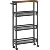 VASAGLE Carrello a 4 Ripiani, Carrello Cucina Salvaspazio con Ruote, Struttura in Acciaio, Maniglia, Carrellino Piccoli Spazi, Bagno Salotto Studio, Marrone Vintage e Nero LRC032B01V1
