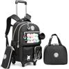 HTgroce Nero Trolley Scuola Bambina 3 in 1 Zaino Elementare, Multipocket