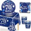 MORAINJAY 53 Pezzi Set Stoviglie Compleanno Blu Argento per 70°, 70 Anni Stoviglie per Feste Include Tovaglioli,Piatti,Tovaglia,Uomo Donna Decorazioni Festa Compleanno -16 Ospiti