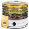 Aigostar Essiccatore Alimenti, Display LED, 5 Vassoii Senza BPA, Timer 48H, Essiccatore con Funzione Ventola & Temperatura Regolabile 35-70°C, Silenzioso, 380W, Include Libro di Ricette