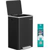 SONGMICS Pattumiera da Cucina 50 L, con 15 Sacchi per Spazzatura, Acciaio, Secchio in Plastica Rimovibile, Cestino a Pedale con Coperchio Maniglie Chiusura Morbida, Nero Inchiostro LTB595B02