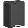 SONGMICS Cestino da Cucina, 2 x 30 L, Pattumiera Doppia per Raccolta Differenziata, Secchi Interni, Acciaio, Coperchio a Chiusura Morbida, Pedale Ampio, Nero Inchiostro LTB556B02