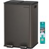 SONGMICS Cestino da Cucina, 2 x 30 L, 2 Scomparti, Pattumiera a Pedale con Coperchio a Chiusura Morbida e Secchio Interno, Acciaio Inossidabile, 15 Sacchi Inclusi, Grigio Ardesia LTB741G01