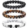 RANKEEF Bracciale Occhio di Tigre 8MM con Perline in Pietra Naturale e Lavica, Set Elasticizzato Regolabile con Cristallo Nero per Uomo Donna Regali