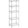 SONGMICS - Scaffale da Cucina, Scaffale Portaoggetti, 5 Ripiani, Finitura Fine, 8 Ganci, Mobiletto da Bagno, Pannello in Plastica, Regolabile in Altezza, Metallo, per Cucina, Argento