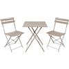 LBSIGN Set Bistrot Pieghevole In Acciaio Tavolo 60x60 Con 2 Sedie Donald Tortora