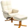 HOMCOM Poltrona Relax con Pouf, Schienale Regolabile a 145°, Girevole a 360°, Similpelle, Bianco Crema