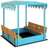 AIYAPLAY Sabbiera per Bambini 3-6 Anni con Tettuccio Dinosauri, Sedute Pieghevoli, Coperchio e Fodera Inclusa, Sabbionaia per Bambini in Legno di Abete, 134.5x127.5x130 cm, Blu | Aosom Italy