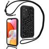 Xylota Cover con Cordino per Samsung Galaxy A14 4G/5G, Aesthetic Leopardo Disegni Custodia con Collana Regolabile Tracolla Laccio Case, Silicone Morbida Bumper Custodie per Samsung A14 6,6'' - Nero 01