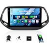 SIXWIN 4+128G Android 15 Autoradio per Jeep Compass 2017-2019 con Wireless CarPlay/Android Auto/Mirror Link, 10 HD TouchScreen Schermo con WiFi GPS Bluetooth FM RDS Radio EQ USB +Telecamera