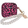 DiyGody Custodia Compatibile con Airpods 4 Generazione 2024 con Portachiavi in Perle, Cover Protettiva con Motivo di Leopardo per Donne, Case in Silicone Antipolvere AntiGraffio Antiurto, Rosa Intenso