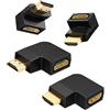 J&D 4 Pezzi Adattatore HDMI da Angolo, Maschio a Femmina 90 Gradi e 270 Gradi Angolo Retto e 90 Gradi Sinistra e Retto Angolo Adattatore HDMI Piatto Verticale con Connettori Placcati in Oro
