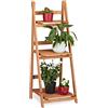 Relaxdays Fioriera a scala in legno scaffale portafiori da interno pieghevole 3 ripiani HLP 107,5 x 41 x 40 cm marrone