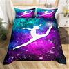 Homemissing Set copripiumino da ginnastica con glitter, per bambini, ragazzi, ragazze, spazio esterno, con motivo galassia e copriletto, in microfibra, colore: blu e viola