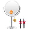 Auxmir Specchio Ingranditore 8 30X/1X, Specchio Trucco da Tavolo Bifacciale, Specchio da Bagno Rotazione a 360︒ Stile Retrò, Supporto Cromato, Bordo e Piedistallo Trasparente