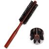Mozeat Lens Piccola spazzola per capelli con setole di cinghiale, portatile, rotonda, con manico in legno, per capelli sottili o corti, aggiunge volume, mini spazzola da barba da uomo