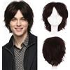 S-noilite Unisex Parrucca Corta Lisci Cosplay Anime Costume Capelli Coda Ondulata Parrucche Complete per Donne Uomini Maschili Halloween Festa in Maschera,Castano scuro
