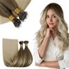 RUNATURE Nano Loop Extension Capelli Ombre Ash Castano a Biondo Platino #BA8/60 Umani Capelli Estensioni Nano Tip Veri Balayage Nano Ring Hair Extensions 12 Pollice/30cm 40g