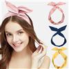 SJBAUTYO 3 pcs Fascia vintage con fiocco per capelli, fascia per capelli in filo, fasce per capelli da donna, fasce per capelli con filo flessibile, colorata (giallo, blu, rosa)