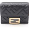 FENDI Baguette Portafoglio Compatto Tri-fold 8M0395AAJDF0KUR Pelle Nero NUOVO