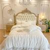 MOOWOO Chic - Set copripiumino per letto queen size in pizzo con volant, 3 pezzi, copripiumino con chiusura a cerniera, decorazione per camera da letto, bianco, queen size