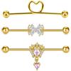 AVYRING 14G Gioielli Industrial Bar Piercing in Oro, Industrial Barbell in acciaio chirurgico con farfalla e cuore pendente, Doppio Cartilage Helix Piercing Earrings per Donne 38mm