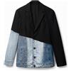 Desigual, Blazer in jeans doppio materiale, Nero, 52