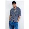 Desigual, Camicia a maniche corte con ricami etnici, Uomo, Blu, L