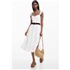 Desigual, abito midi ricamato, Donna, Cotone, Bianco, L