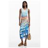 Desigual, abito drappeggiato con ninfee, Donna, Poliestere, Blu, L