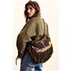 Desigual, Borsa con frange disegnata da Mr. Christian Lacroix, Donna, Cotone, Verde, U