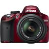 Nikon Reflex D3200 - Rosso + Nikon Nikkor AF-S DX 18-55mm f/3.5-5.6G VR f/3.5-5.6 - refurbished