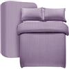 My home store Set di biancheria da letto con copripiumino a righe satinate, lene profondi 30 cm e federa, per letto singolo, in morbida microfibra spazzolata (lavanda)
