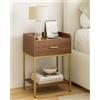 HEYZOEY Comodino, comodino moderno a 3 posti, in noce, con cassetto e scaffale, piccolo tavolino per camera da letto, soggiorno, noce (senza presa)