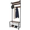 Relaxdays Appendiabiti, Panca con 2 Ripiani, 9 Ganci, ripiano per Cappelli, HLP 182 x 69 x 30 cm, Nero/Brown