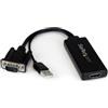 StarTech.com Adattatore da VGA a HDMI con audio e alimentazione USB - Convertitore mobile da VGA a HDMI - 1080p - Cavo adattatore - HD-15 (VGA), USB Tipo B maschio a HDMI femmina - 26 cm - Nero - Alimentazione USB, supporto 1080p, attivo
