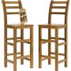 CASARIA® Set 2 Sgabelli Rustici in Legno con Schienale 75cm con Poggiapiedi Sgabello Sedie Bar Giardino