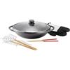 KOPF Wok Mai-Lu (alluminio pressofuso, Ø 36 cm, induzione, rivestimento antiaderente ILAG, coperchio in vetro e accessori inclusi) nero