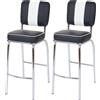 Mendler set di 2 sgabelli da bar Avellino, sgabello da banco, design retrò anni '50, Pelle finta ~ nero-bianco