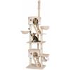 lionto tiragraffi lionto con tenditore a soffitto, torre attività grande 230-250 cm con 2 grotte, 2 mangiatoie, scale e palline, beige/bianco