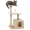 lionto tiragraffi per gatti lionto, albero tiragraffi e giochi compatto da 85 cm con grotta, 2 piattaforme, palla di peluche e bastoncini di sisal, con supporto a parete, beige
