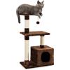 lionto tiragraffi per gatti lionto, albero tiragraffi e giochi compatto da 85 cm con grotta, 2 piattaforme, palla di peluche e bastoncini di sisal, con supporto a parete, marrone