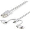 StarTech.com Cavo USB Lightning - Cavo di ricarica USB-C Micro-B - 1 m - Intrecciato - Argento - Cavo da USB a Lightning - Da USB a USB C - Cavo USB - Da USB (M) a Micro-USB Tipo B, Lightning, 24 pin USB-C (M) - 1 m - Argento
