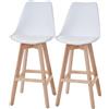 Mendler set di 2 sgabelli da bar Malmö T501, design retrò ~ bianco, seduta in Pelle finta bianca, gambe chiare