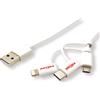 ROLINE Cavo di sincronizzazione e ricarica USB 2.0 Tipo A - Tipo C / 8 pin / USB MicroB, bianco, 1 m
